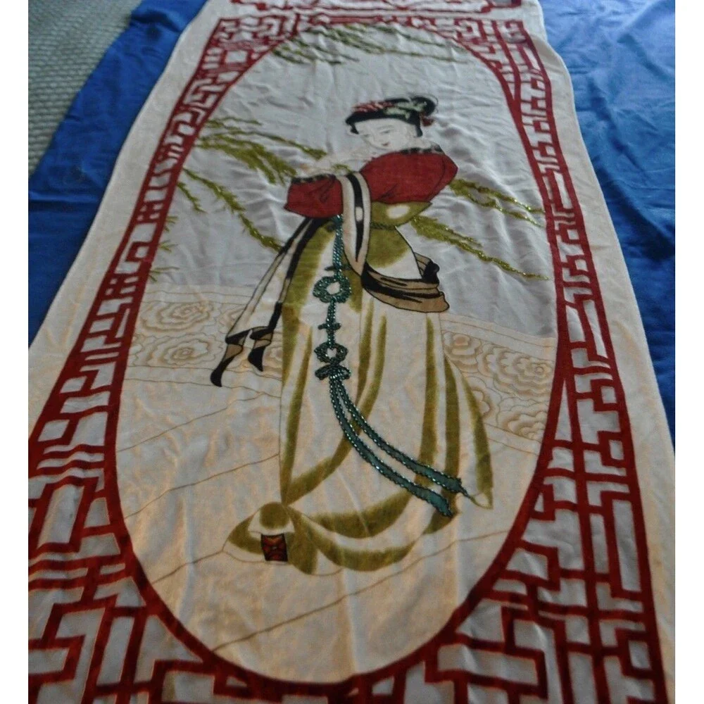 Geisha‎ Tapestry or Table Runner with Beaded Fringe 100% mulberry silk